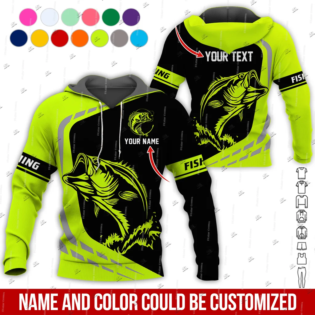 Custom Name Marlin Bass Fishing Love Fish Multicolored Vintage 3DPrint Pullover Harajuku Casual Unisex Hoodies Zipper Jacket V19