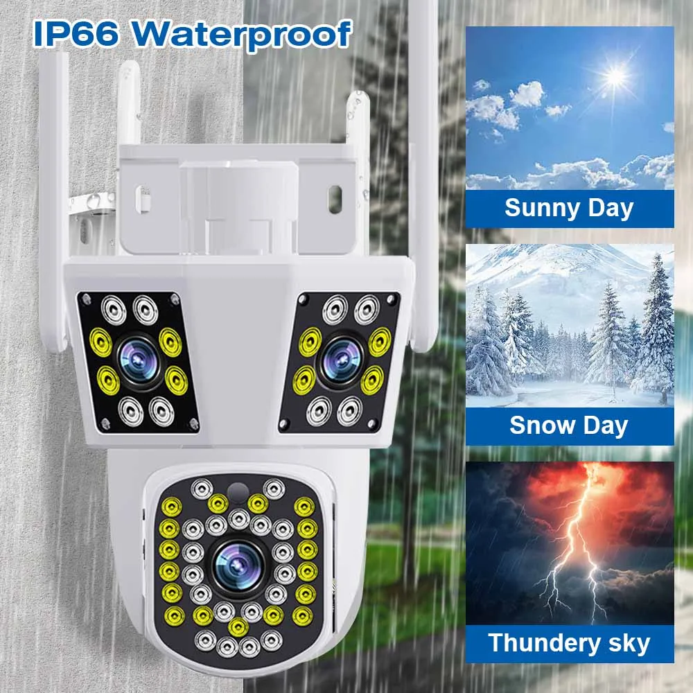 Three Screen 6K 12MP WIFI IP Outdoor Camera Motion Tracking PTZ Video CCTV Camera Three Lens Waterproof Security System