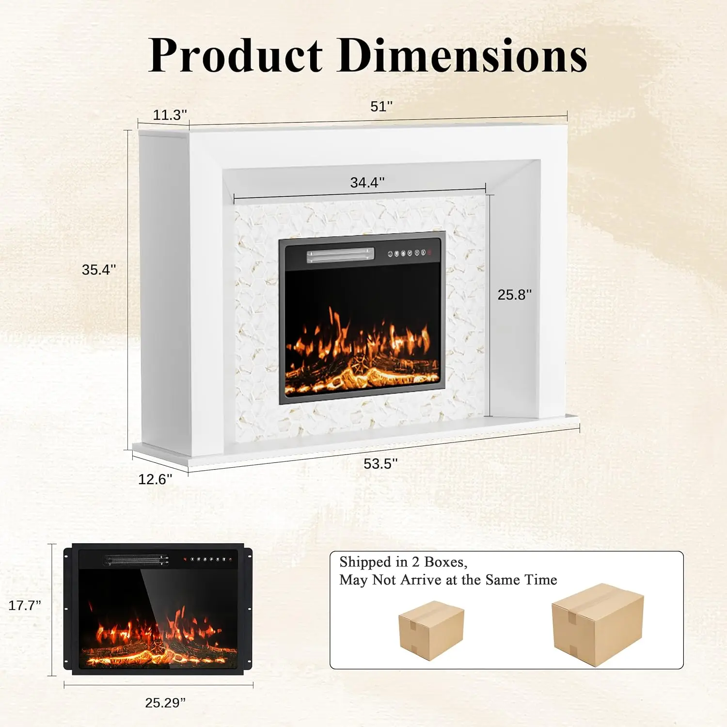 Custom Sizes Modern Fireplace Mantel TV Stand 23in Insert Heater Remote Touch Timer Freestanding Electric Fireplace