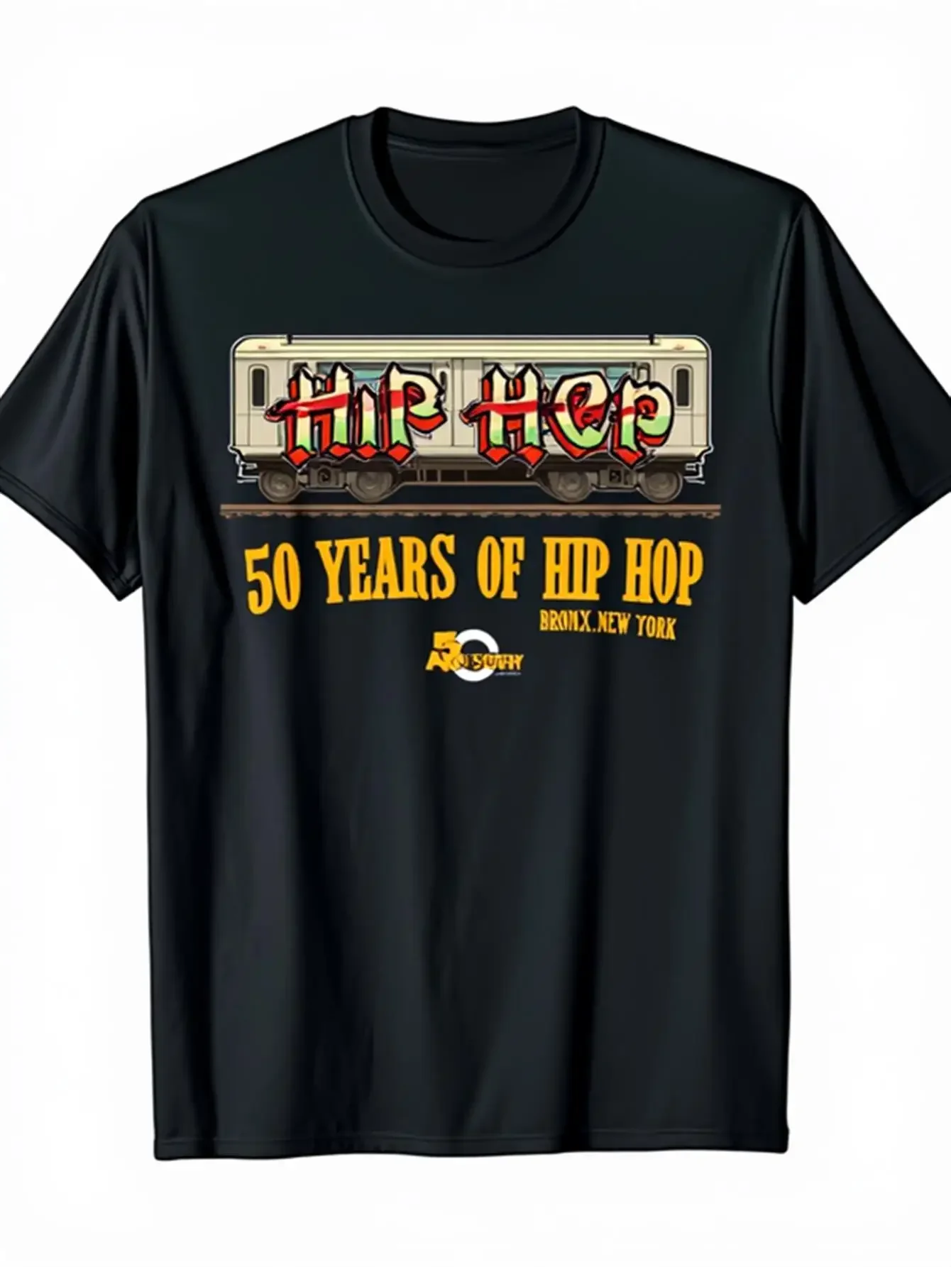 

50 Years Of Hip Hop Subway Graffiti Graphic T-Shirt Men's Cotton Crew Neck Streetwear Tee