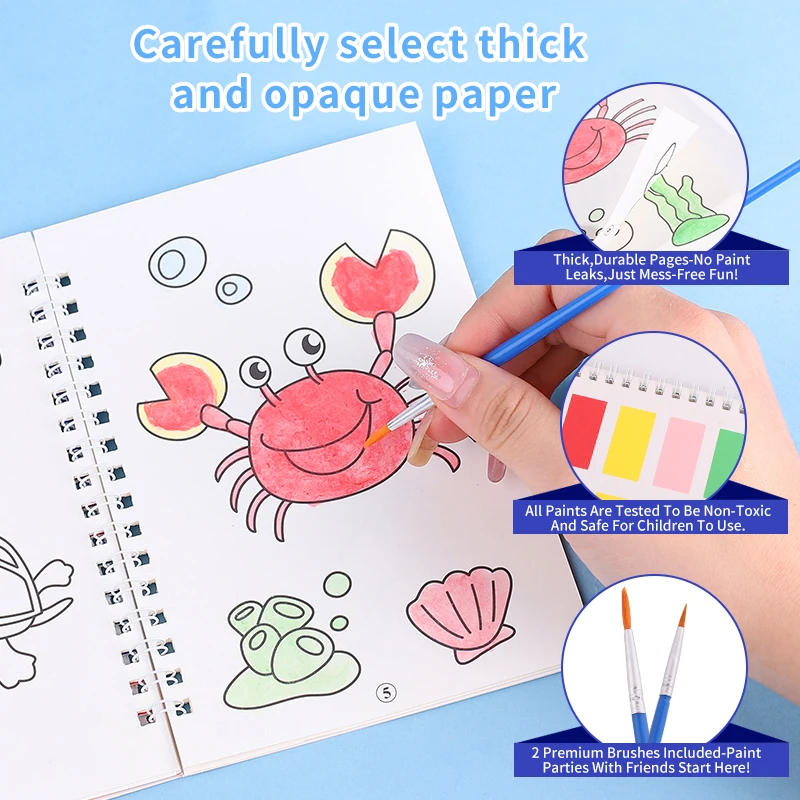 สมุดระบายสีน้ำแบบ 4 เล่ม ชุดหนังสือระบายสีสำหรับเด็ก ของเล่นวาดภาพ ระบายสีสัตว์และไดโนเสาร์ สมุดระบายสีน้ำ