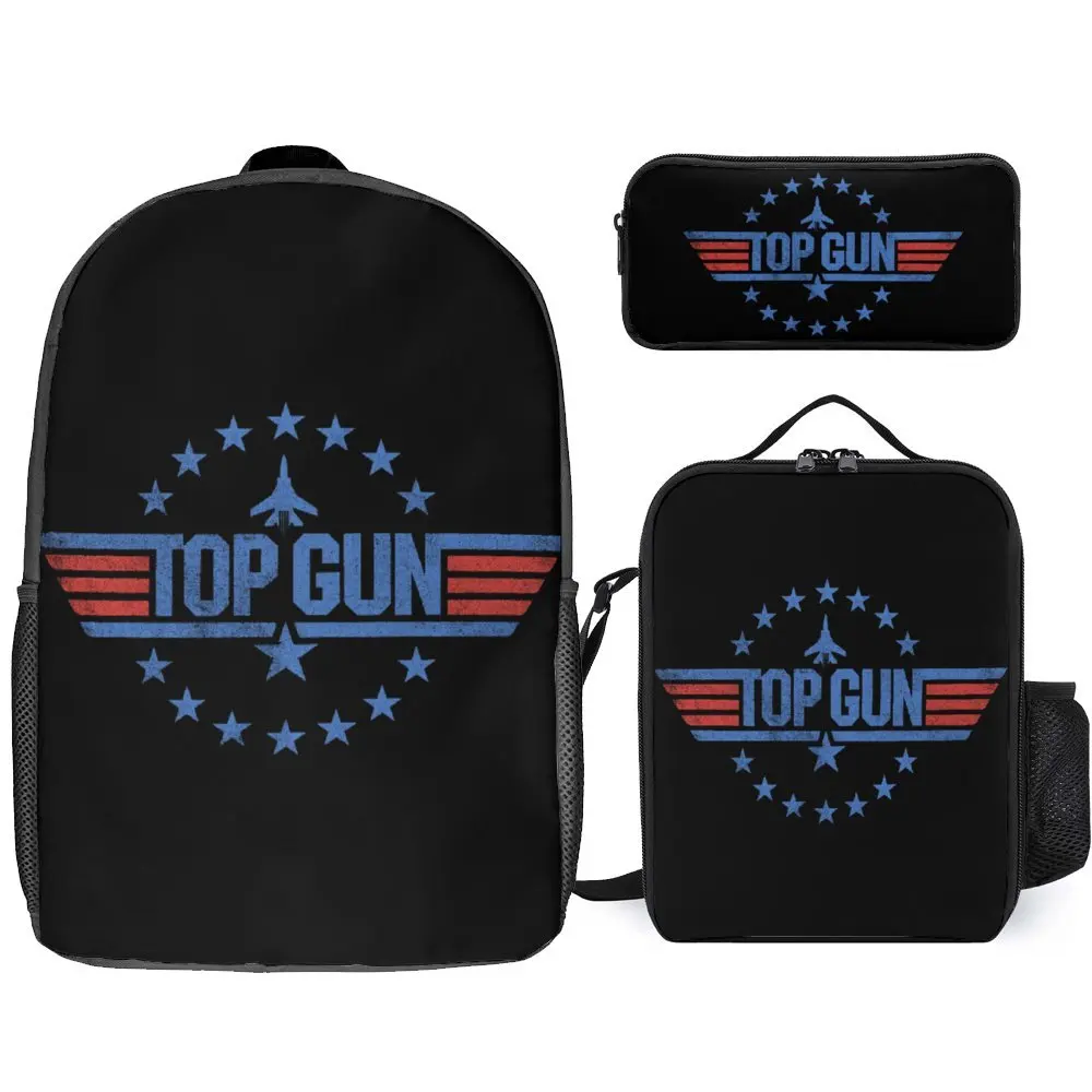 

Top Gun Classic Vintage Blue & Red Movie St 3 in 1 Set 17 Inch Backpack Lunch Bag Pen Bag Schools Creative Durable Knapsack Comf