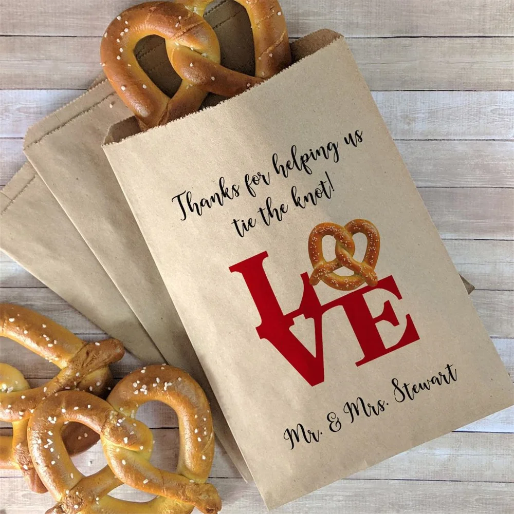 

50 Love Sign Wedding Favor Bags, Tie the Knot Bags, Pretzel Bar, Love Sculpture Ideas, Wedding Treat Bags, Bags for Pretzels,