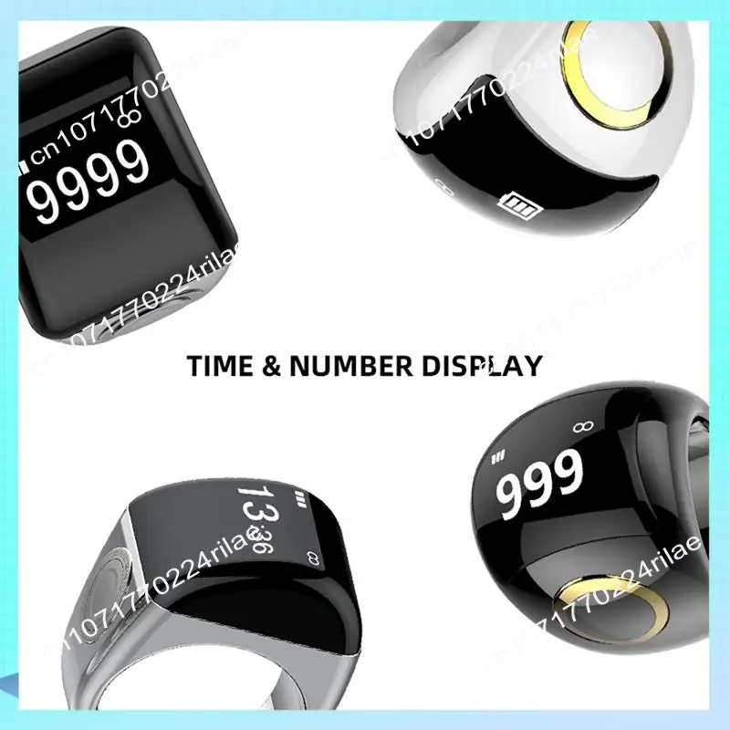 A17Z Anello intelligente in lega di zinco con scatola di ricarica Contatore digitale impermeabile Display controllato da APP 5 promemoria per il tempo di preghiera Nero, 18M