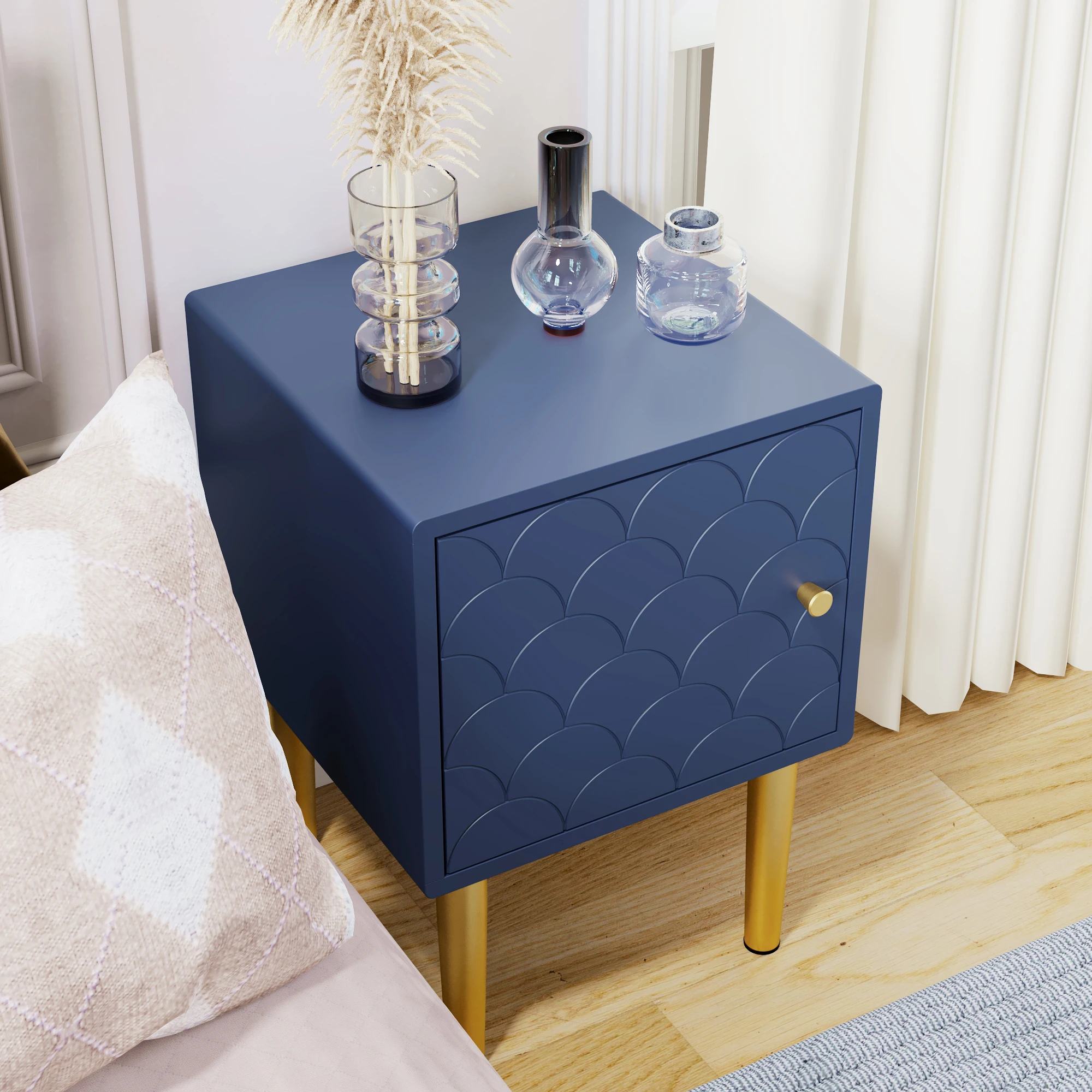 VSOGA set of 2 bedside table, FSC®-Certified, bedside cabinet side table, navy blue, sofa table to match any bed & bedroom-H50/B35/T35 cm