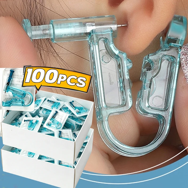Disposable Painless Ear Piercing Healthy Sterile Puncture Tool Earrings Ear Piercing Easy-use Gun with Ear Stud 100PC Wholesale