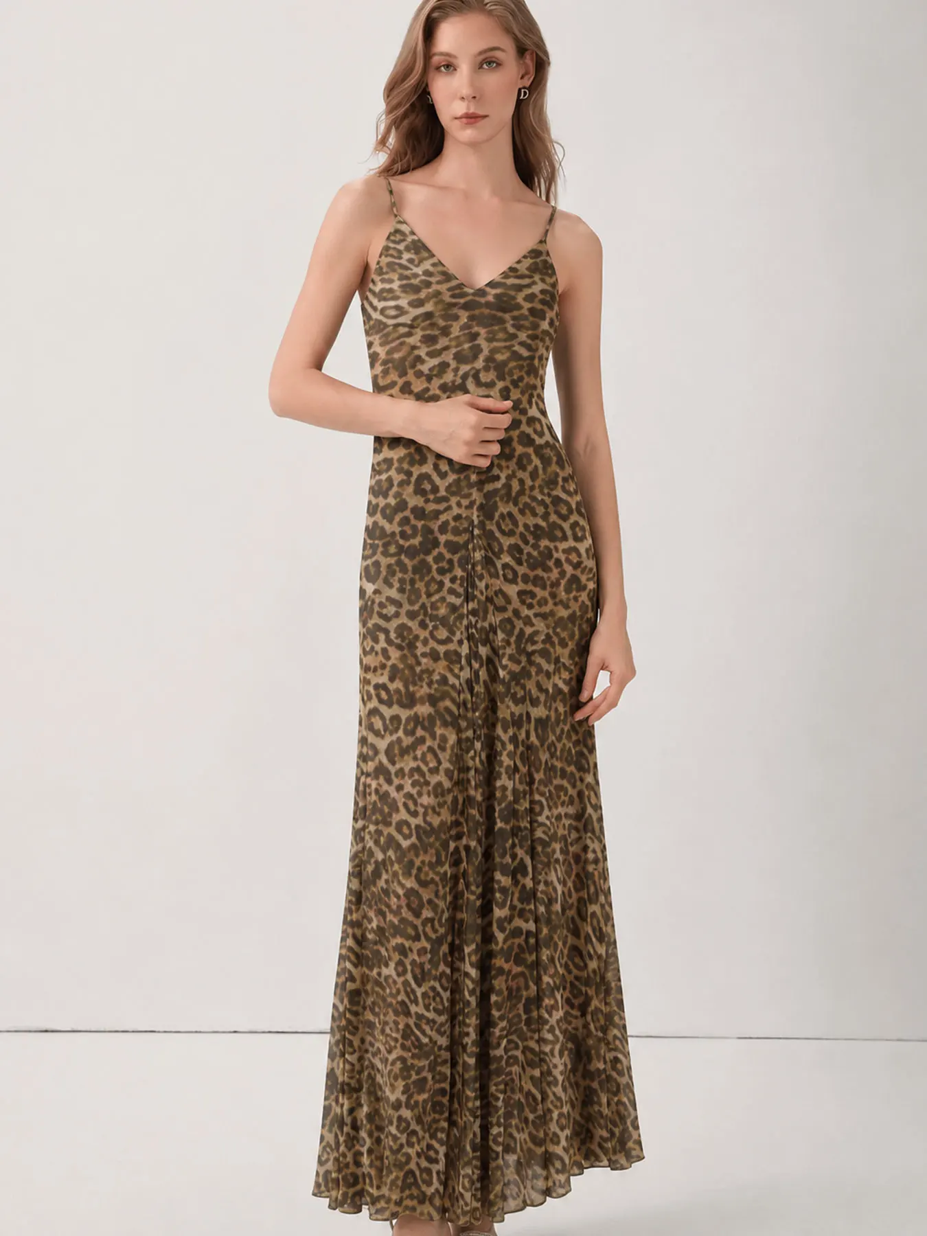 HH Modern Damen Klassisches Leopardenmuster Slip-Kleid V-Ausschnitt Sommer Urlaub Ärmellos Rückenfrei Lässiges Strand- und Urlaubslanges Kleid
