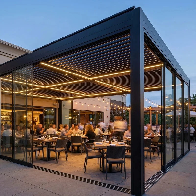 Large Span Aluminum Pergola with Connection Waterproof Wide Commercial Balcony Outdoor Gazebo