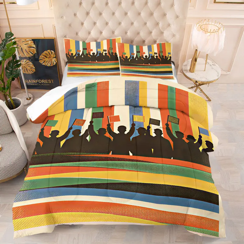 Unique Sports Fan Comforter Set Retro Football Rugby Cheering Crowd Flag Print Bedding Set Stylish Cozy Quilt Set For Bed Home