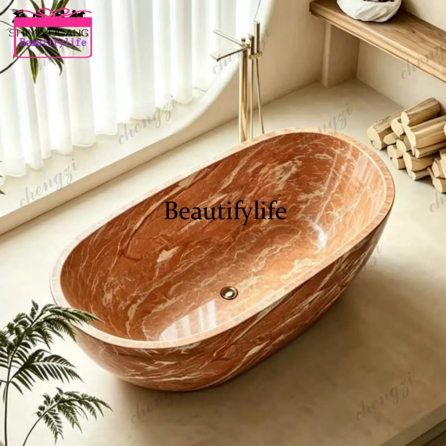 A17 Artificial stone oval art bathtub B & B hotel engineering freestanding marble pattern double bath