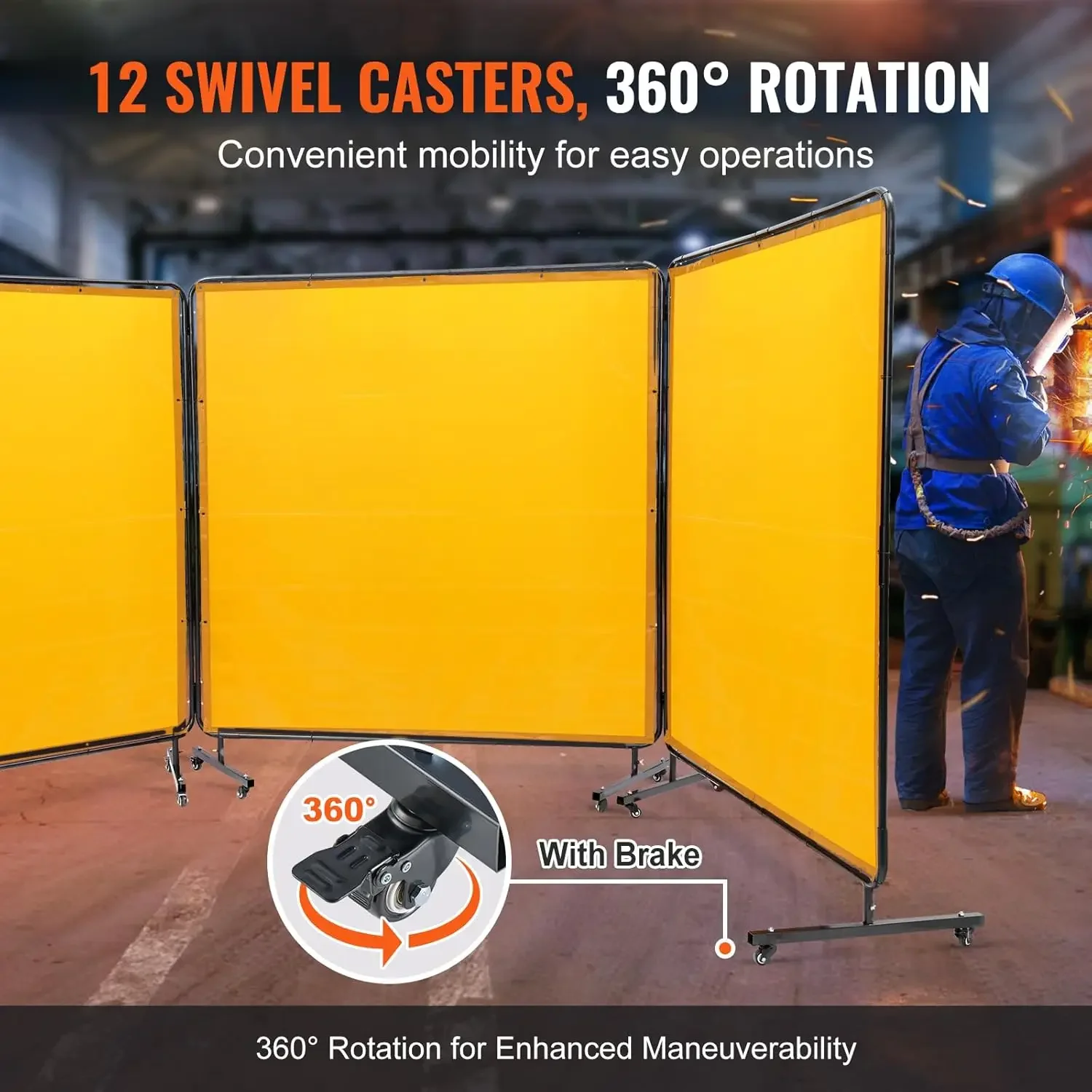 Welding Screen, 6' x 6' 3 Panel Welding Curtain Screens, Flame-Resistant Vinyl Welding Protection Screen on 12 Swivel Wheels