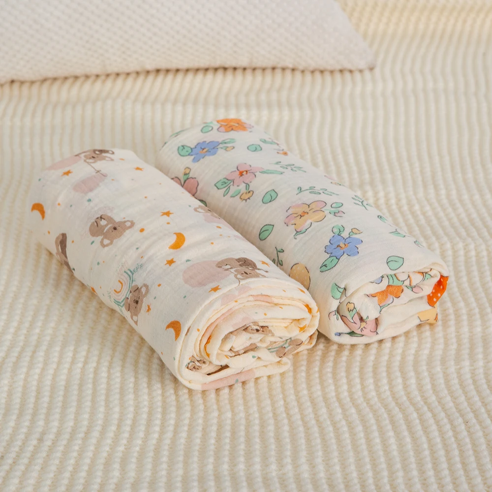 Image 6: Couverture Double gaze en coton pur pour bébé, serviette d'été respirante, confortable, douce et délicate pour protéger la peau