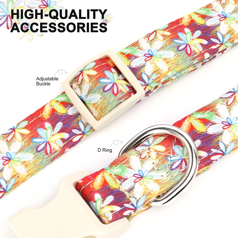 Cute Dog Collar Nylon Printed Pet Dogs Collars Adjustable Dog Necklace Flower Bee Print for Small Medium Large Dogs Chihuahua view 4