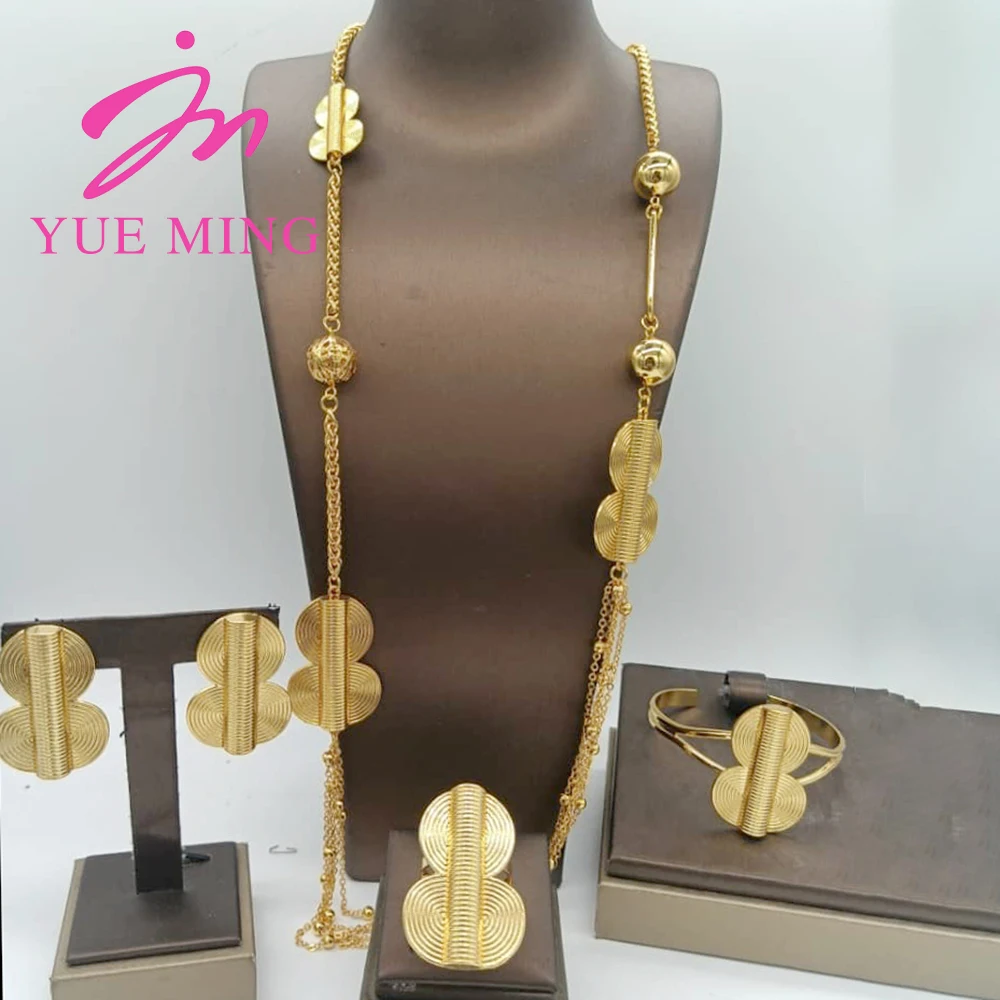 Women's Five Layer Trendy Long Chain Necklace Cuff Bangle Set