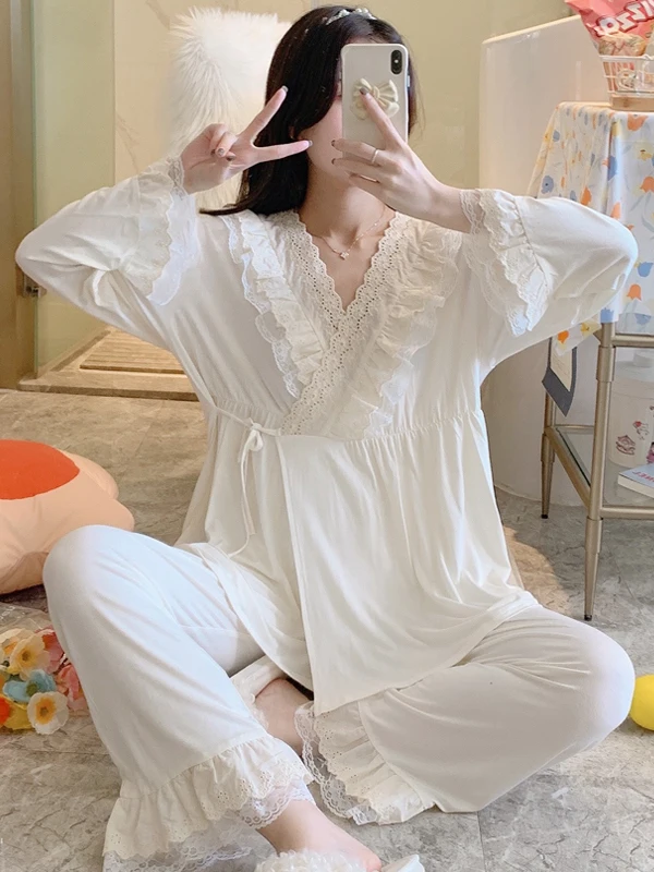 conjunto-de-dos-piezas-de-pijama-de-maternidad-modal-ligero-para-verano-talla-grande-comodo-transpirable-camison-de-manga-larga-con-cuello-en-v