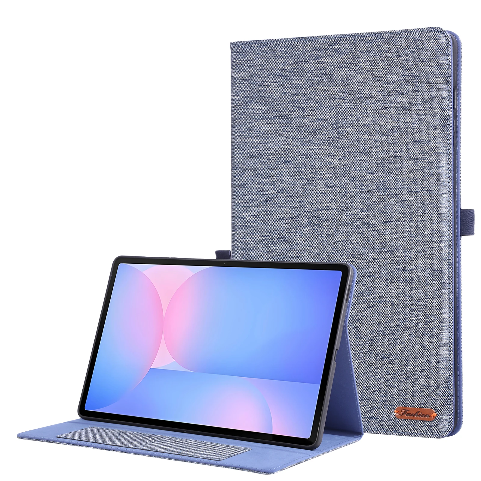 

For Samsung Galaxy Tab S10 FE+ Leather Case Card Holder Cloth Texture Tablet Stand Cover - Blue