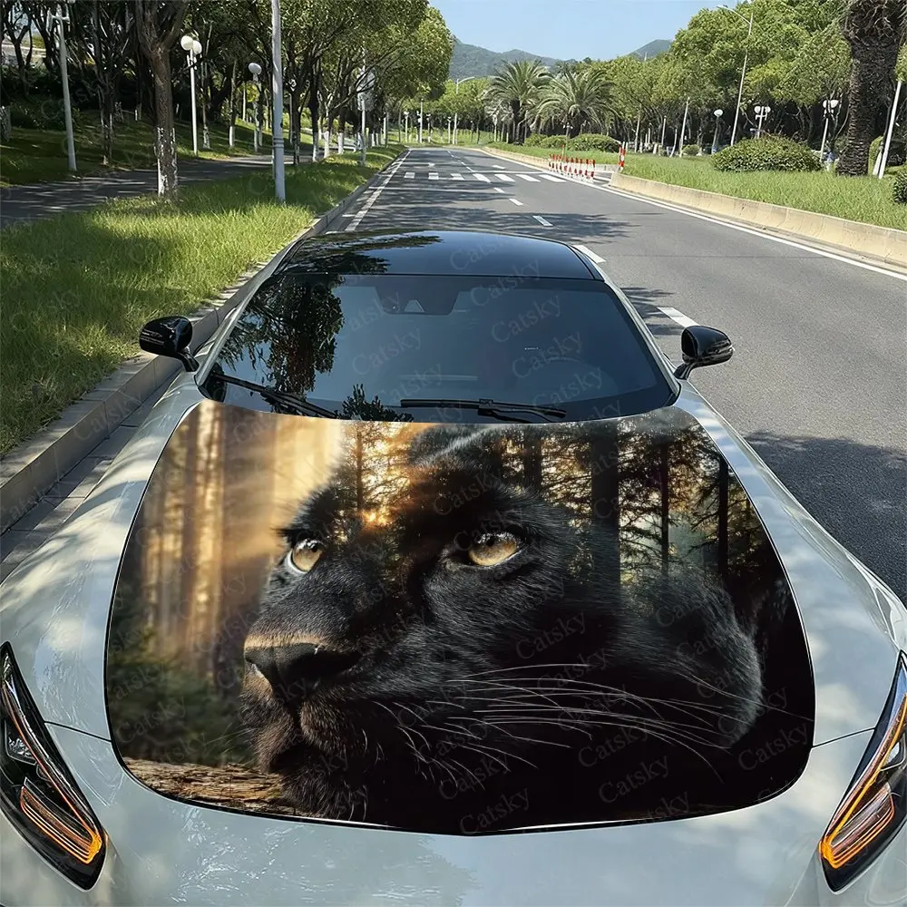 

Landscape Fusion Panther Pattern Car Hood Sticker, PVC Waterproof Self-adhesive Wear-resistant Body Film, Truck And Sedan Specif