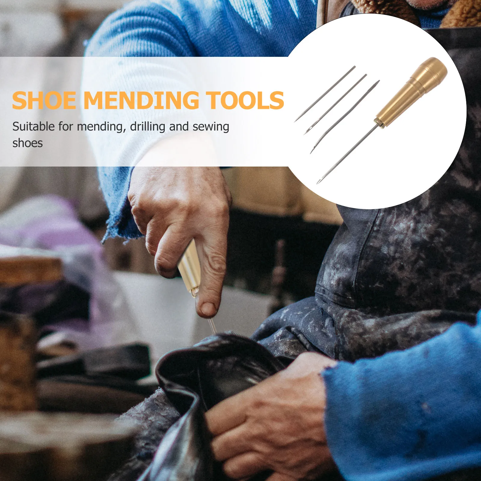 

2Sets Sewing Awls Shoe Stitching Tools Long Service Time Easy Use Replaceable Needle for Craft DIY Repair Awls