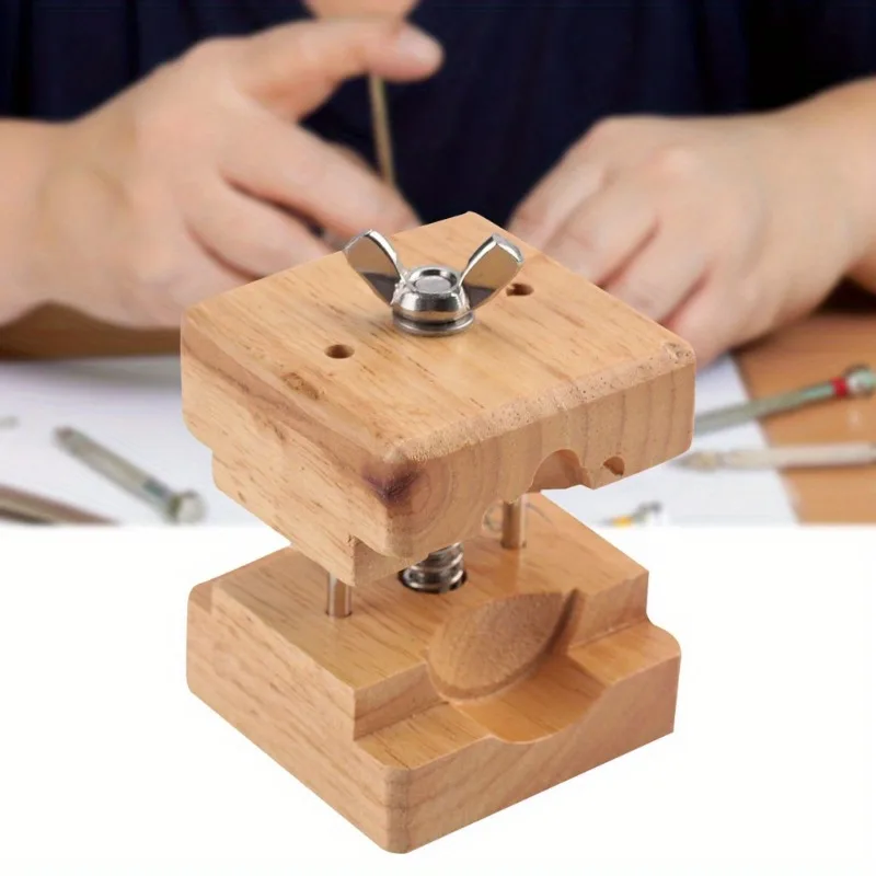 Professioneller Uhrengehäuse-Halter aus Holz, Block-Schraubstock, Klemmwerk, Holz + Edelstahl, Uhren-Reparatur-Werkzeug-Sets für Uhrmacher C