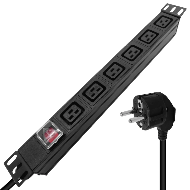 

PDU Black aluminium alloy 6 AC socket IEC 60320 C19 16A110- 250V Extension Lead Power Strip Cord Individual Switched