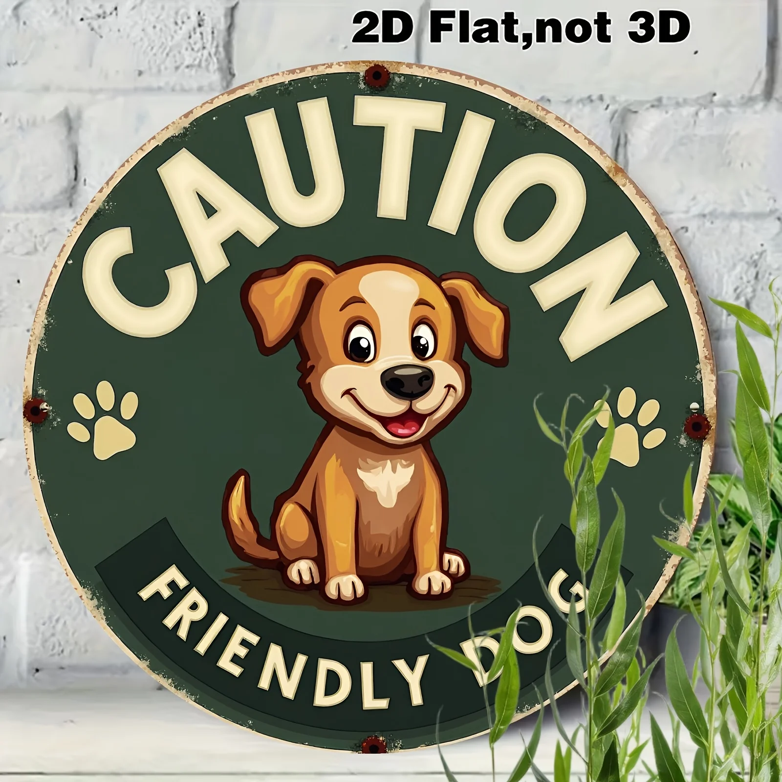 Panneau en aluminium plat 2D, 1 pièce, motif « Attention, chien amical », motif de chiot mignon, rappel amusant, adapté
