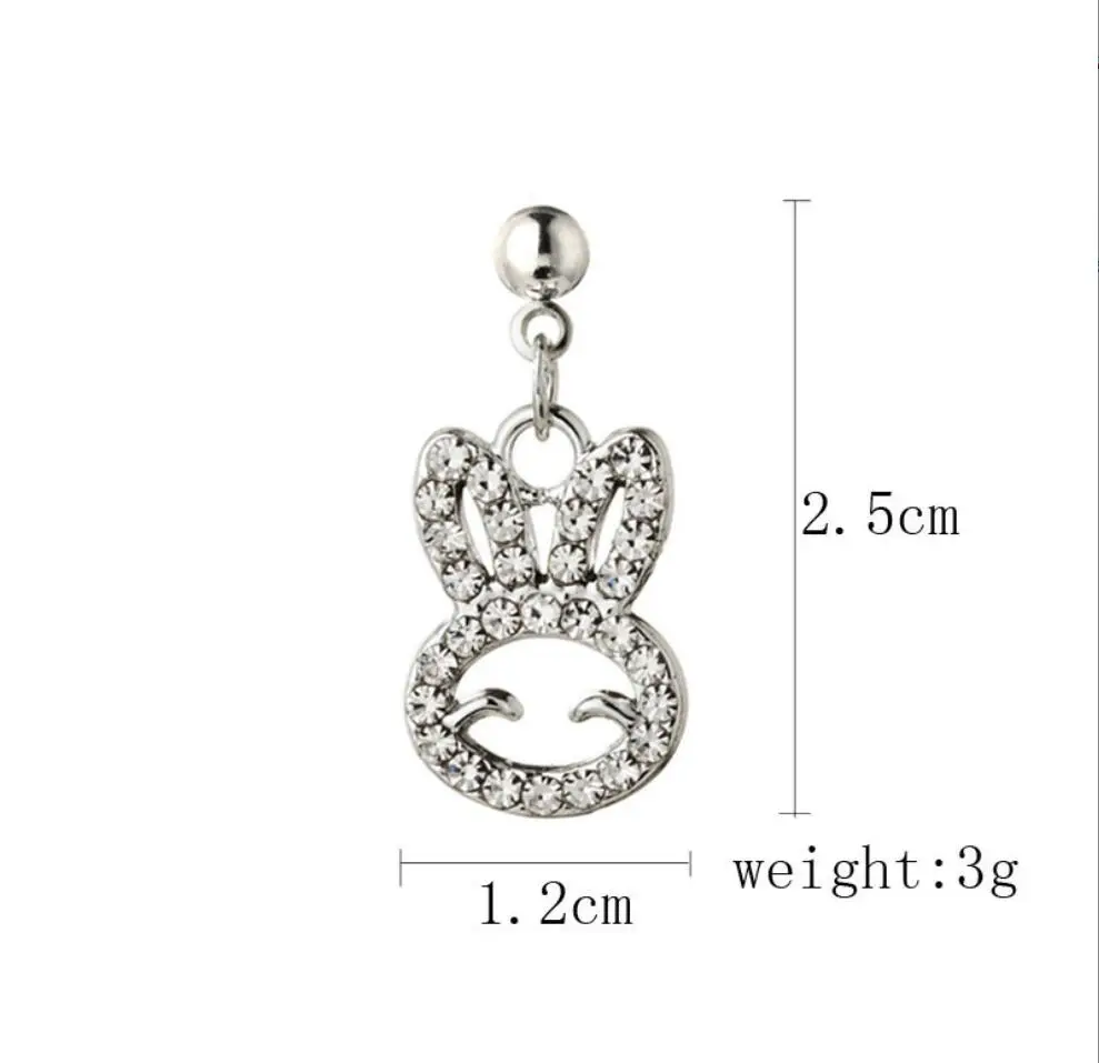 1 par de pendientes colgantes con colgante de conejo de cristal a la moda para mujer, pendientes exquisitos y bonitos de animales, fiesta coreana para chica F1624