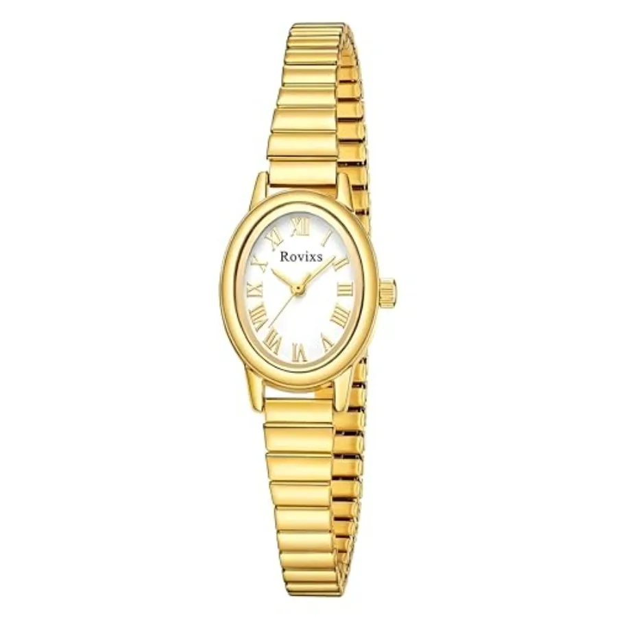 

Small Watches for Women - Vintage Oval Analog Quartz Watch with Stainless Steel Expansion Band, Dainty Easy Read Roman Numeral