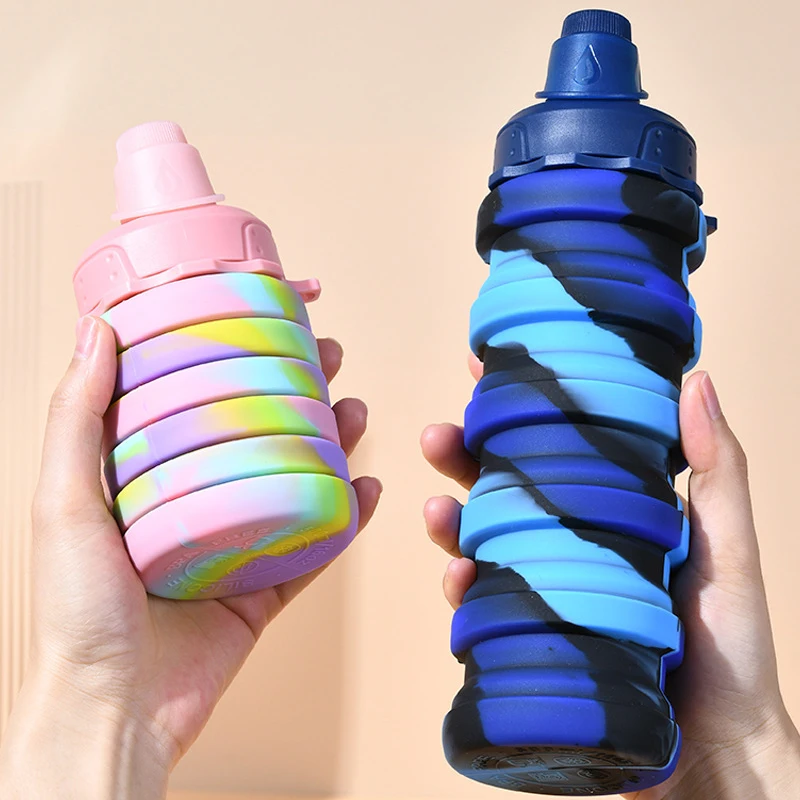 500ml Silicone Water Bottle Retractable Folding Drinking Cup with Carabiner Sport Cycling Water Bottle Portable Outdoor Bottle