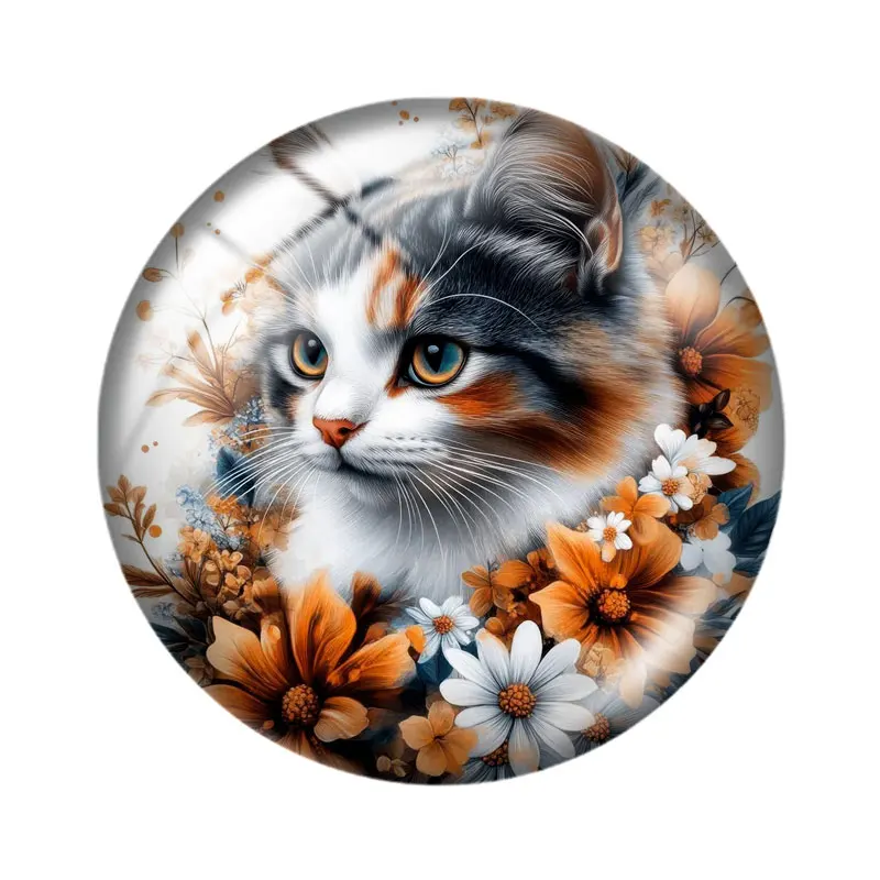 الأزهار القط كليبست 10p 12 مللي متر/18 مللي متر/20 مللي متر/25 مللي متر صورة مستديرة الزجاج كابوشون ظهر مسطح صنع النتائج مجوهرات #3