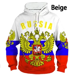 Sudadera con capucha para hombre y mujer, con estampado 3D de la bandera de Rusia, con personalidad de águila, de manga larga, informal, a la moda