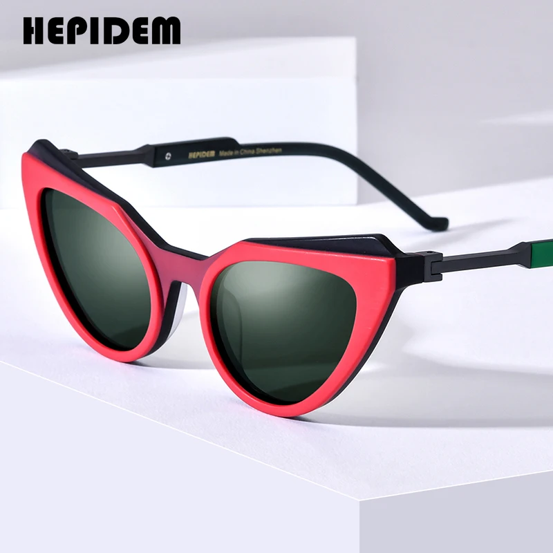 HEPIDEM Acetate Polarized Sunglasses Men 2024 New Retro Colorful Trendy Design Cat Eye Sun Glasses UV400 Women Shades H9369T