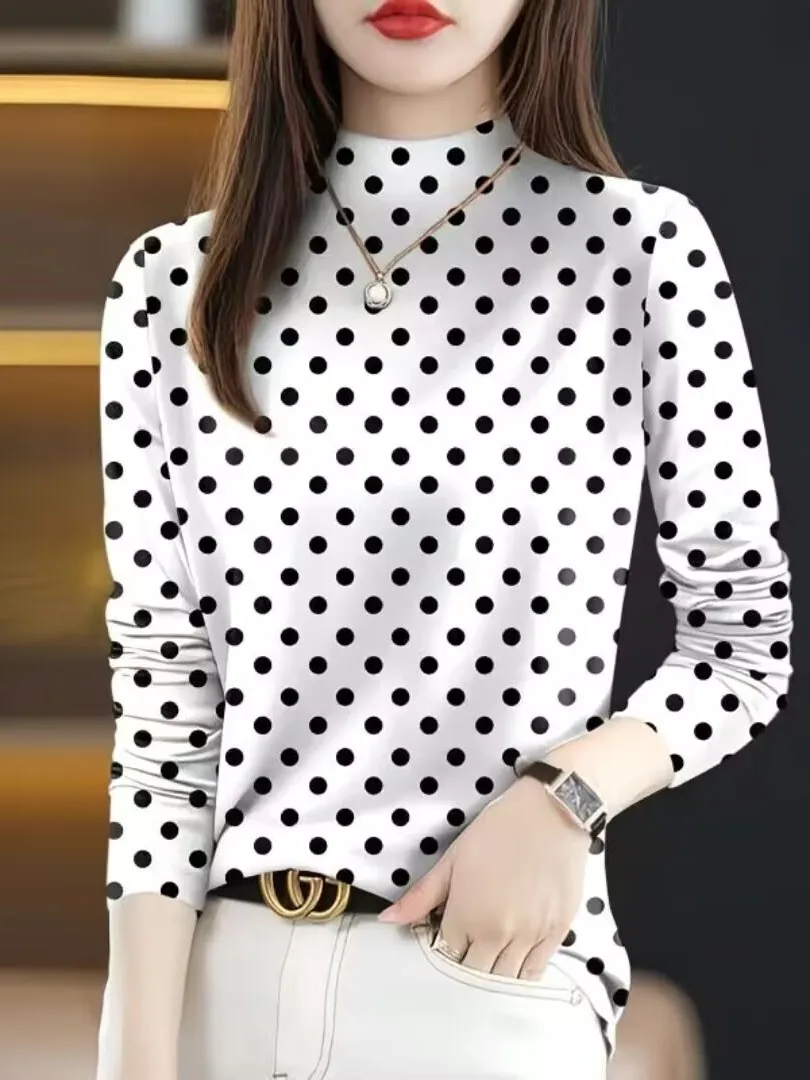 New plus Size Printed T-Shirt Women's Fashionable Long Sleeve Belly Covering Top Label Removed High End Spring 2026