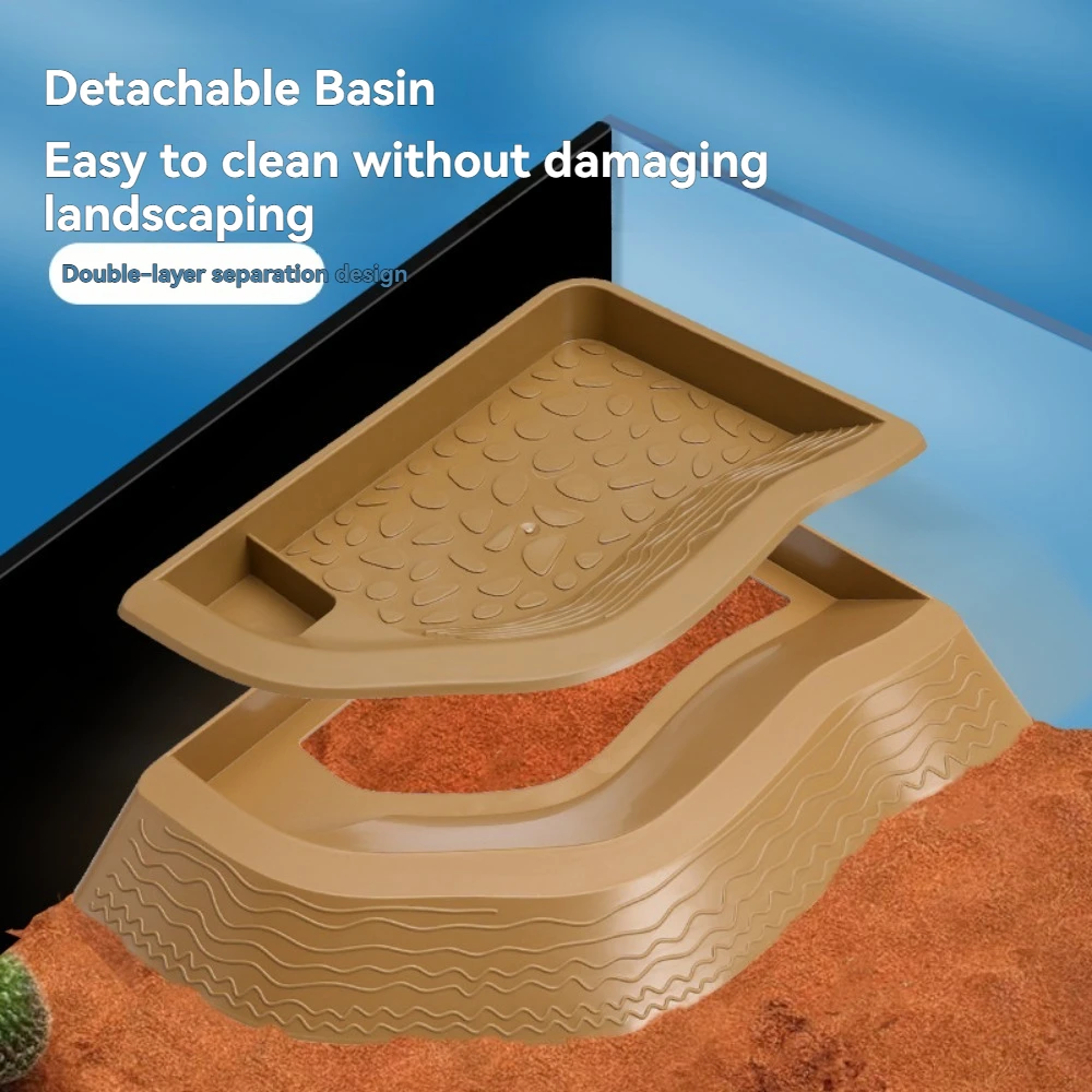 Gelber Rand Schildkröten-Badebecken, halb wasserbedecktes Reptilien-Badebecken, Wasser- und Futter-Doppelzweck-Krabbelbecken für Haustiere, Zuchtbox, Landschaftsgestaltung – Detail 26