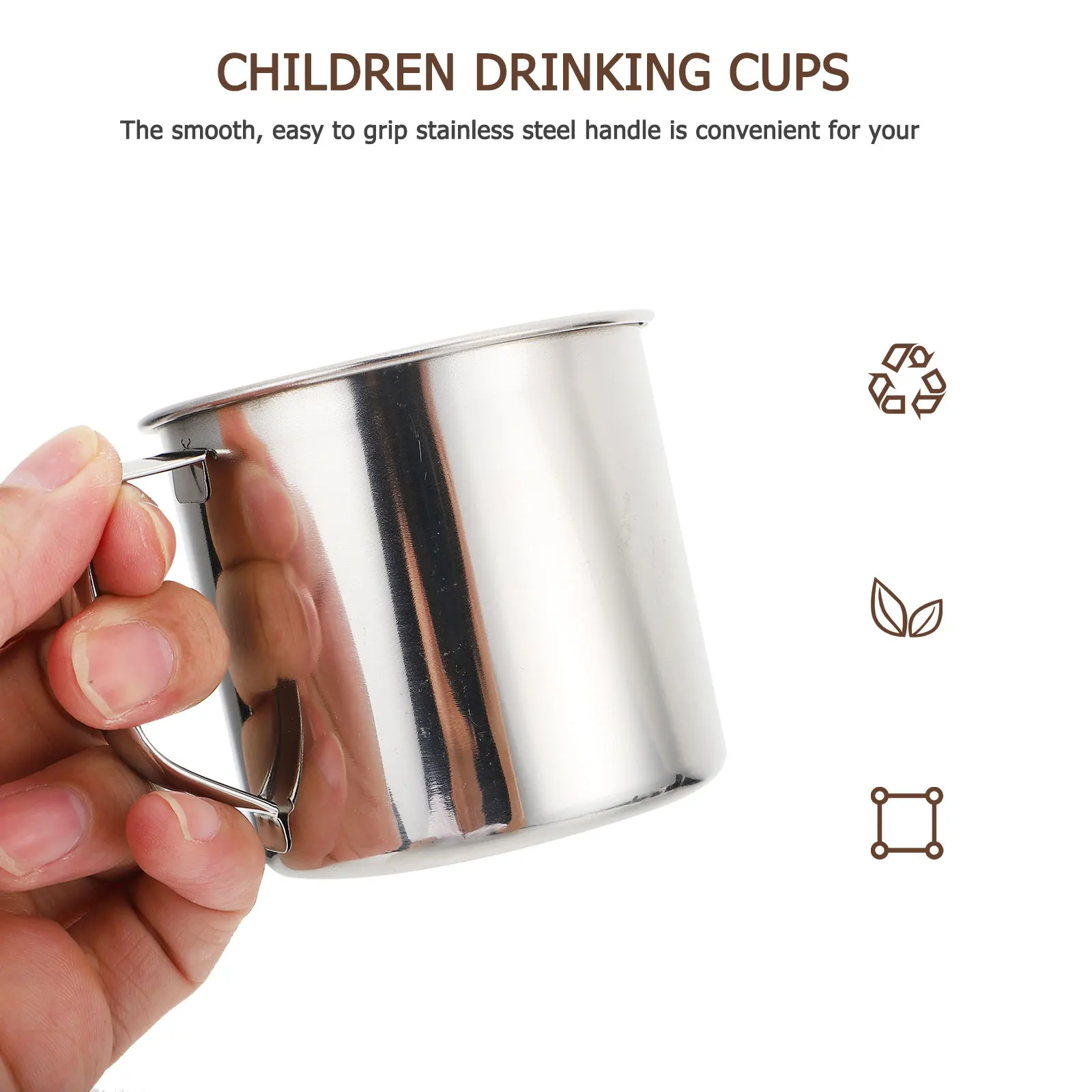 

3pcs Water Cups Stainless Steel Unbreakable Cups With Handles For Camping Picnic Travel Drinking Mugs