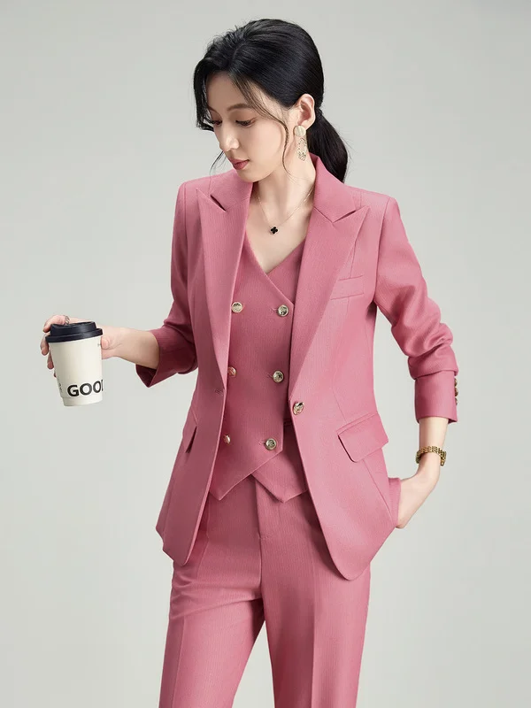 Elegant Women's Tailored Suit Set for Autumn Business Commuting Slim Fit Hostess Formal Wear Polyester Fiber Casual Scene