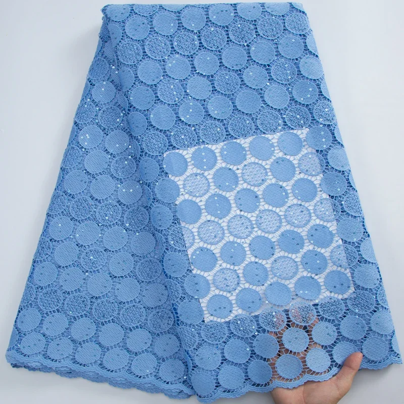 

SJD LACE African Guipure Cord Lace Fabric with Sequins 2024 Latest Nigerian Guipure Cord Lace for Sew Women Party Dresses A3205