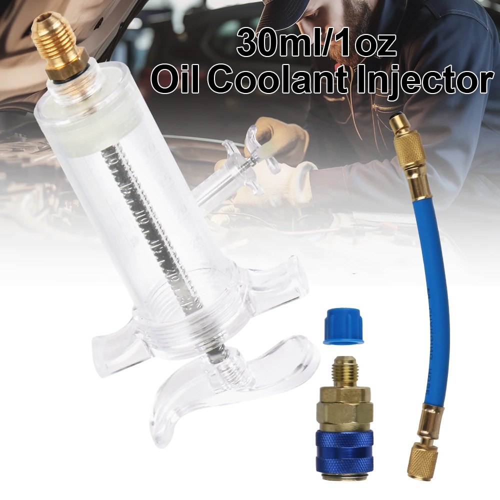 Car Air Conditioning Refrigerant Injector Recharge Hose 30ml 1oz Quick Coupler AC Coolant Charging Set 1/4