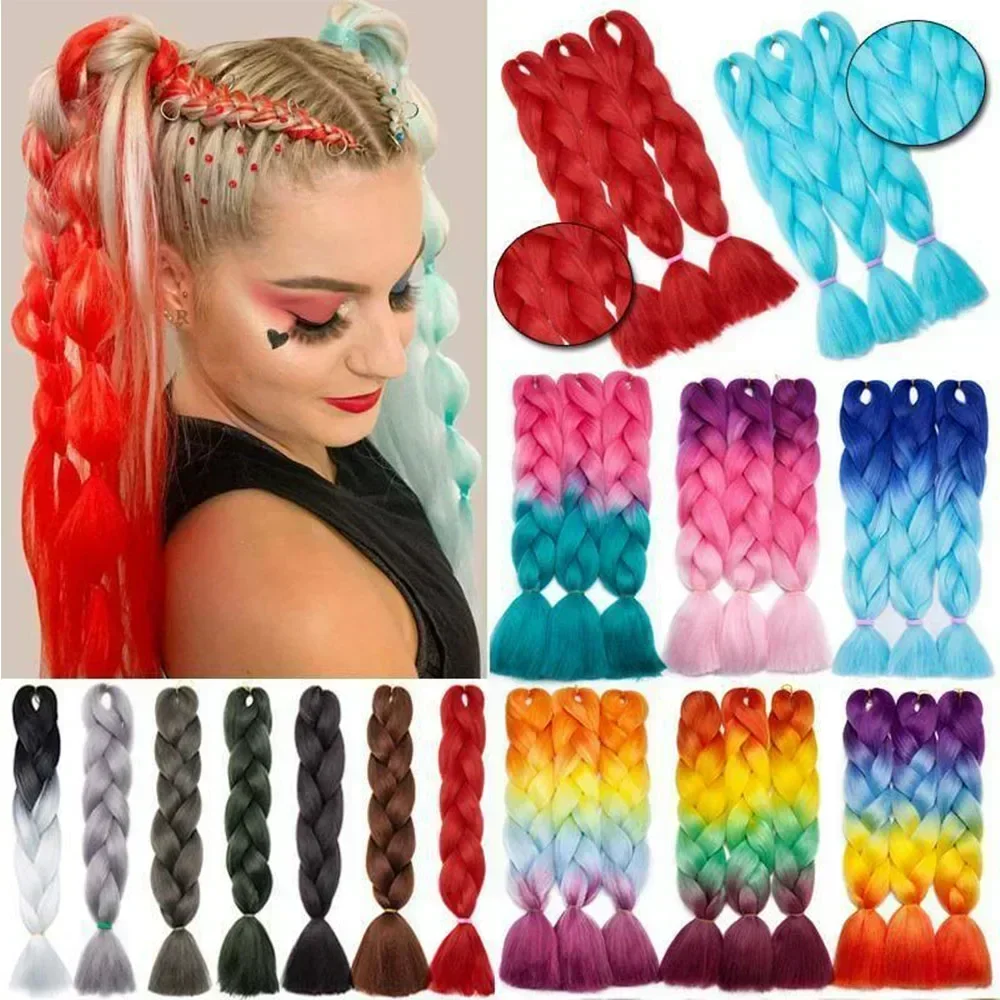 24 "cabelo de trança sintética ombre trança pacotes de cabelo jumbo trança de cabelo para mulheres atacado diy penteado azul cinza