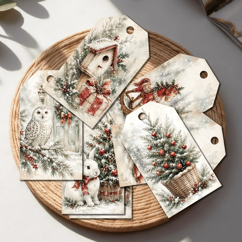 40 Stück Winter-Weihnachts-Dekorationsanhänger, Feiertagsgeschenketiketten, Partydekorationen, handgemachte Verpackungszubehörteile, Juteseil – Detail 1