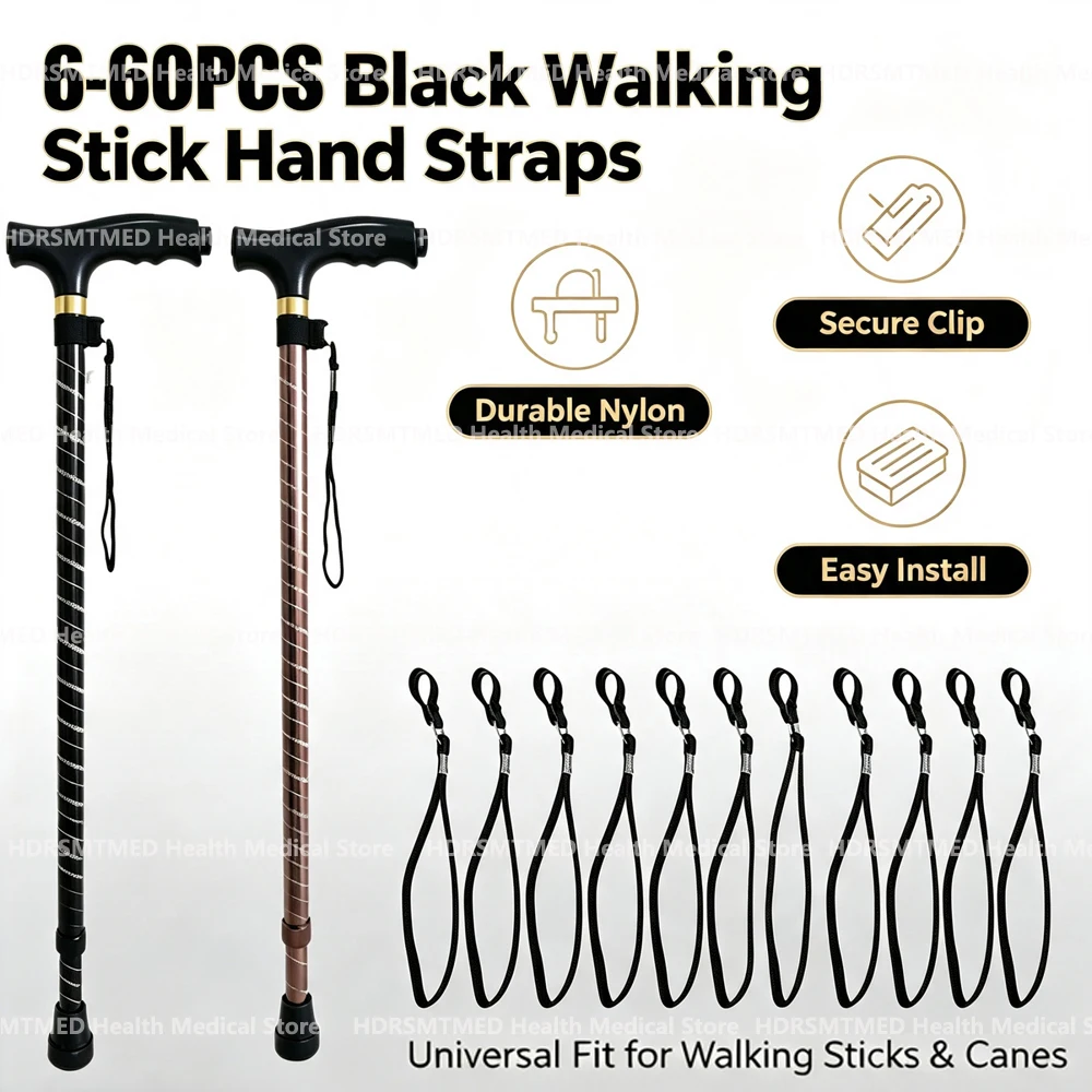 6-60pcs Black Wrist Straps Hand Wristband Crutch Cane Ropes for Hiking Walking Pole Sticks Accessories