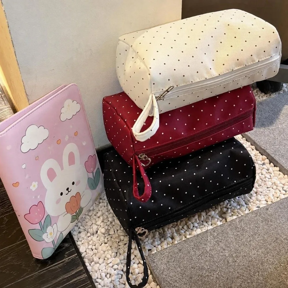 Polka Dot Cosmetic Bag Large Capacity Splash Resistant Makeup Handbag Zipper Closure Lightweight Toiletry Pouch Daily Use