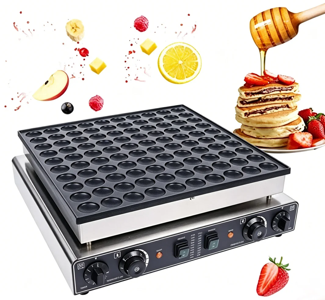 Mini Pancake Maker, 100-Hole Poffertjes Machine, 1.8 Inch, 3400W Electric Dutch Pancake Baker, Dorayaki Cooker