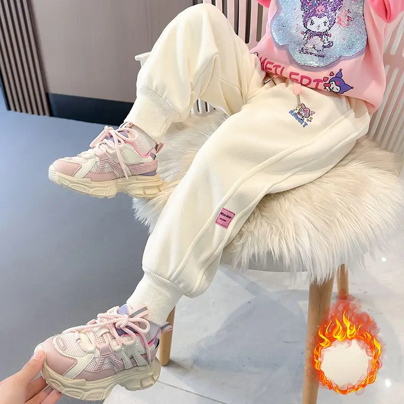 

Kawaii Sanrio Student Cute Cartoon Warm Pants Children Comfortable My Melody Fleece Sportswear Pants Christmas Gifts for Kids