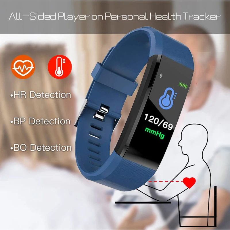 Montre intelligente Bluetooth pour Fitbits, bracelet, fréquence cardiaque, pression artérielle, suivi de la condition physique, 115Plus