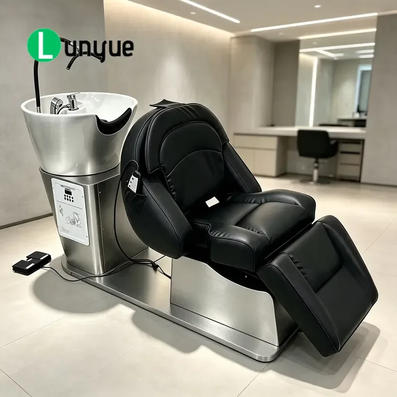 Electric Shampoo Bed Stainless Steel Chair Reclining with Ceramic Basin for Hair Washing Station Durable Comfortable
