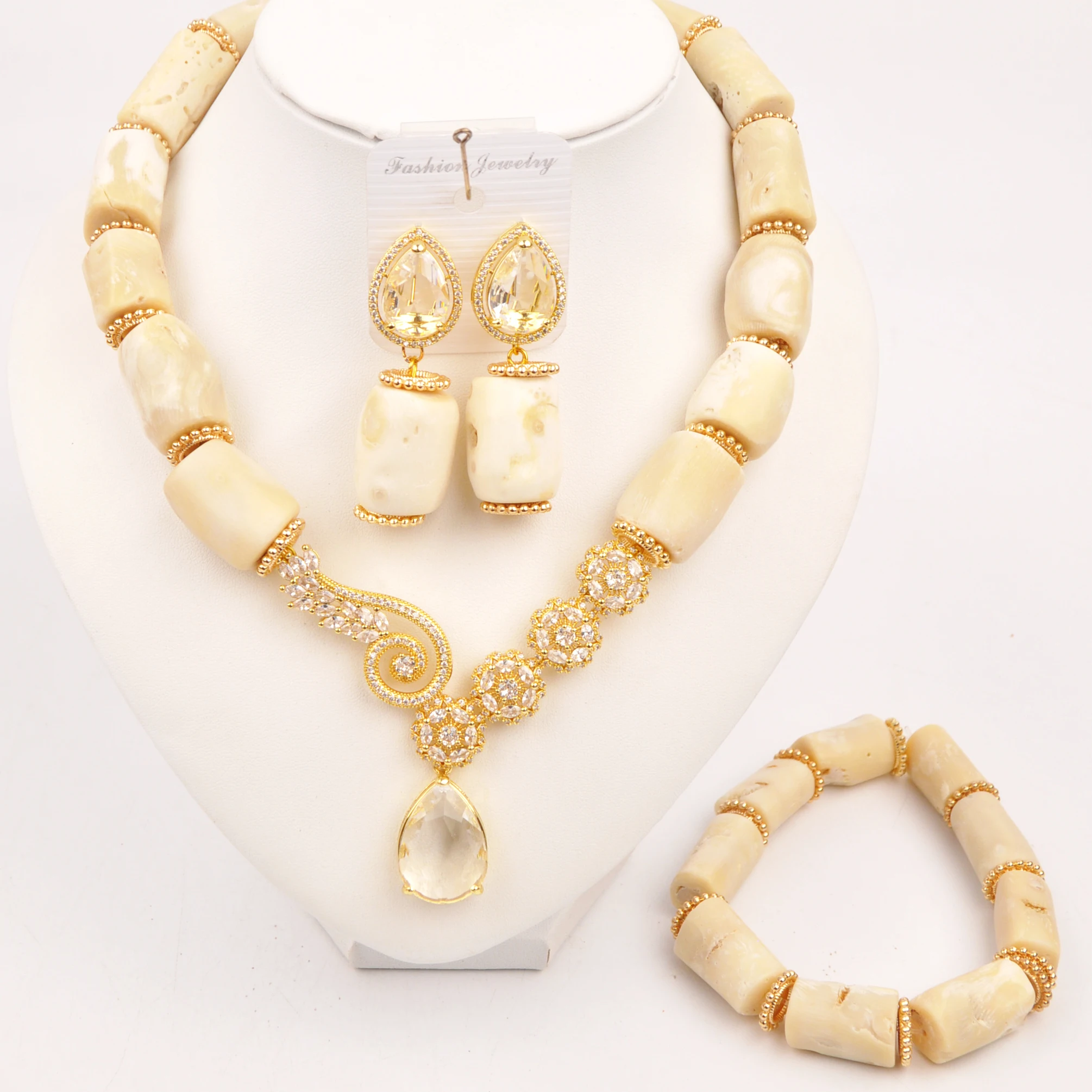 

Zircon Pendant Original White Coral Necklace African Beads Jewelry Set