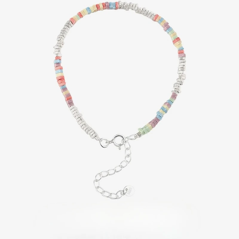 New S925 Silver Broken Silver Bracelet Women's Colorful Splicing Macaron Bracelet Design Sense Silver Jewelry Wedding Jewelry
