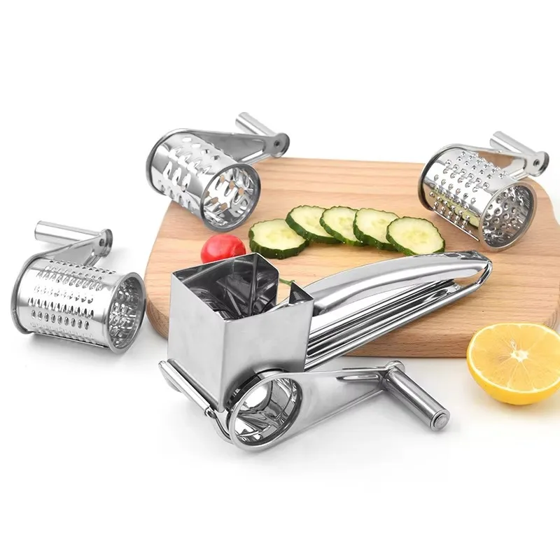 304 Stainless Steel Cheese Grater Hand Rotation with 3 Cutters for Kitchen Home Use Creative Nut Baking Tool
