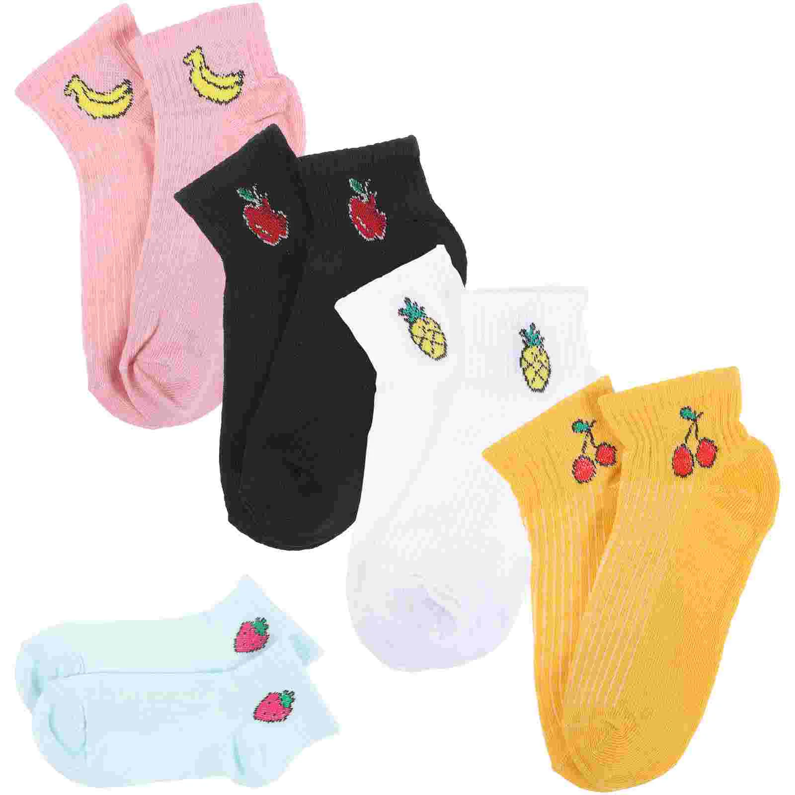 5 Pairs Cotton Socks Printed Women Ankle Socks Fashion Fruit Pattern Novelty Socks (2) Women socks cotton socks for women