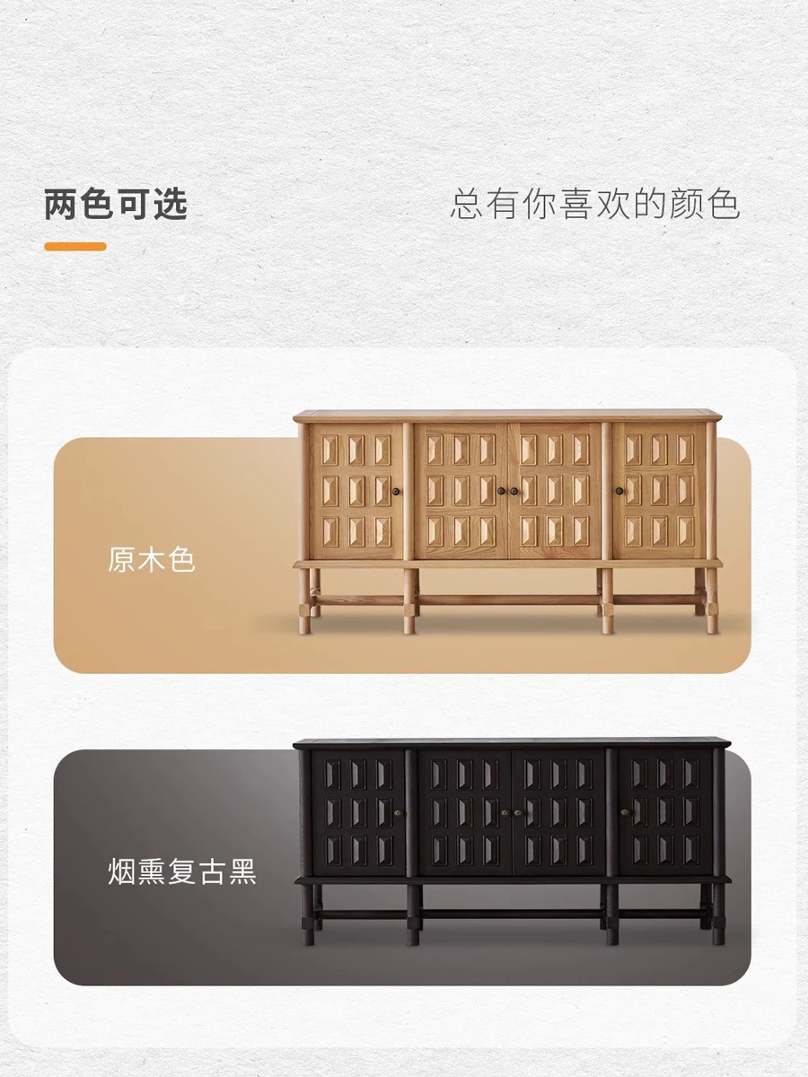 Vintage solid wood dining side cabinet French oak carved locker Medieval wabi-sabi TV cabinet porch cabinet